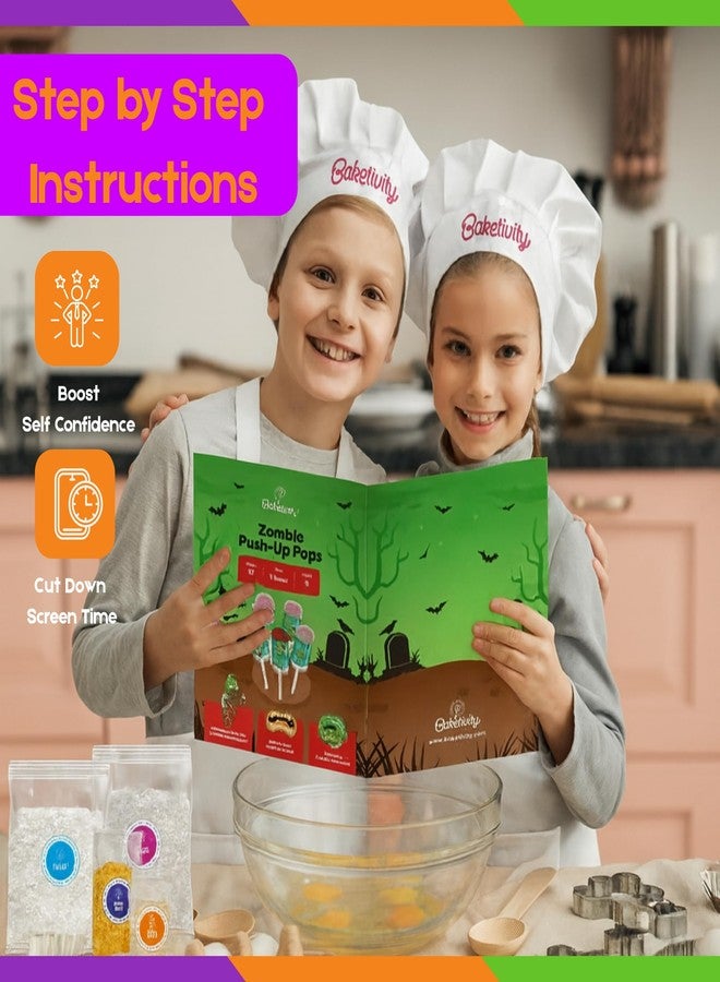Baketivity Zombie Push-Up Pops Baking Kit for Kids Halloween Baking Kit with Pre-Measured Ingredients Zombie Decorations & Step-by-Step Guide DIY Cake & Pudding Push-Up Pops Kit Fun Family Activity Party Gift - Image 3